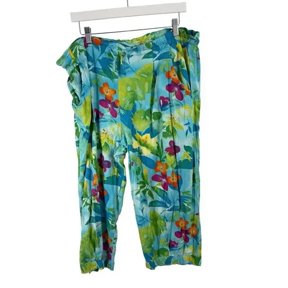 Jams World Violet Print Capri Floral Pants Floral Hawaiian Tropical Womens XL - Picture 2 of 6